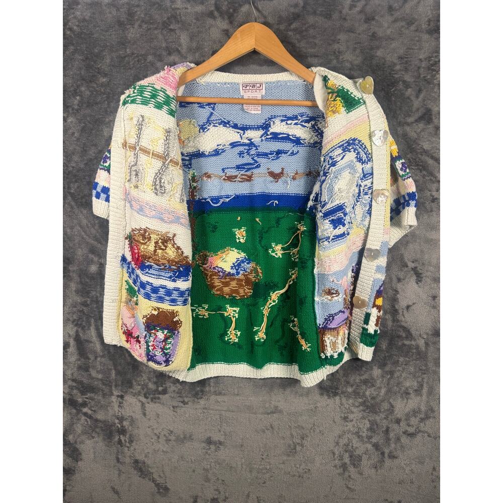 VTG 90s PBJ Sport Hand-Knit Art-To-Wear Embroidered Cardigan Sweater Medium - Picture 8 of 8